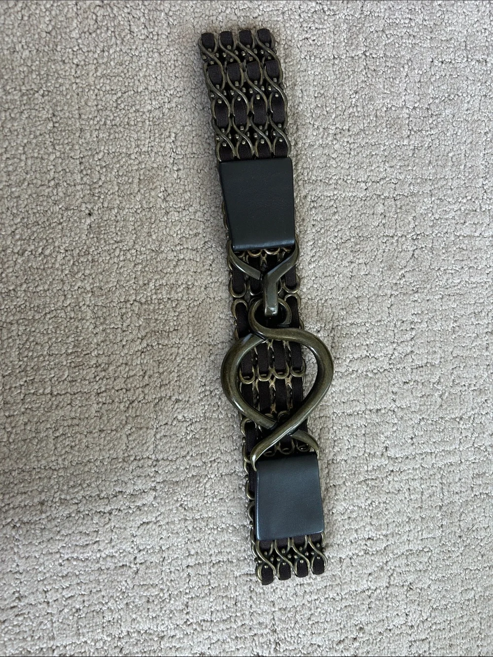 Suzi Roher Black and Antique Gold Chain-Link Stretch Belt
